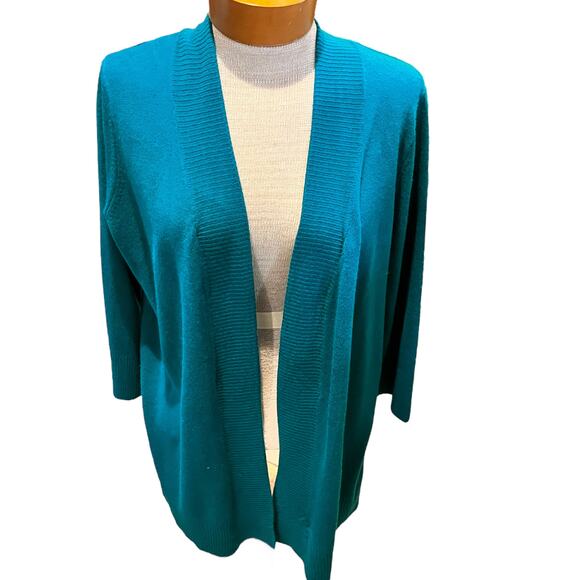 Vintage Size PM Womens Designer Originals Open Cardigan Teal Lyons Blue Fall - Picture 1 of 5